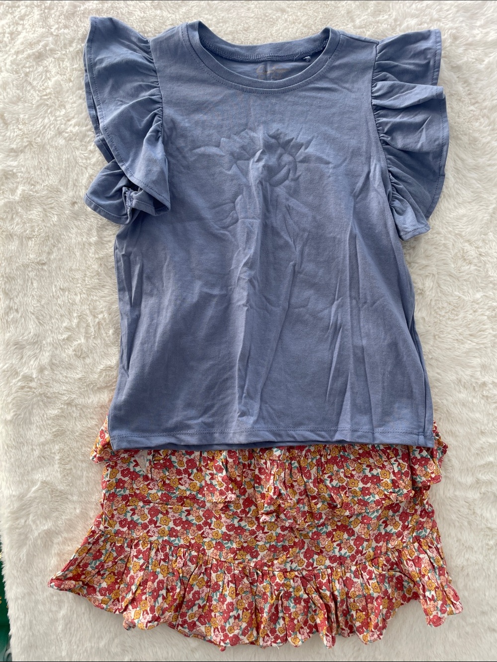 SALE! Jessica Simpson Girls' Blue Ruffle Sleeve Tee & Flower Ruffle Skirt